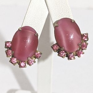 Vintage 50's Gold & Pink Rhinestone Clip Earrings